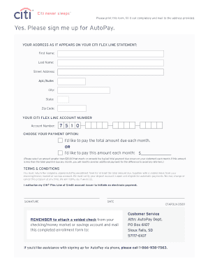 Citi Flex Line AutoPay Enrollment Form