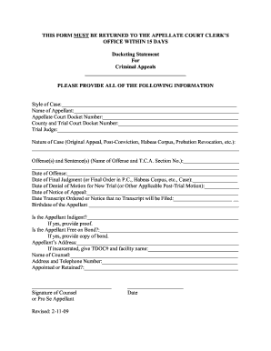 Criminal Appeals Docketing Statement