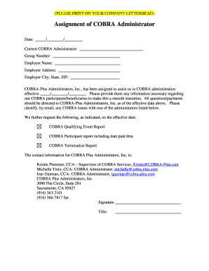 Assignment of COBRA Administrator