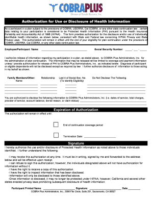 HIPAA Authorization for COBRA Plan Information Disclosure