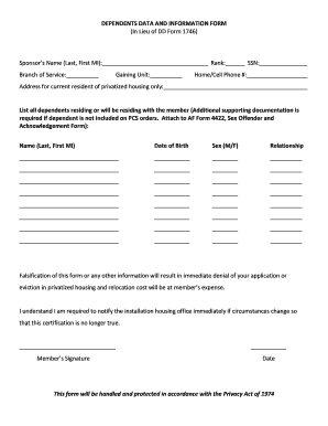 Dependents Data and Information Form
