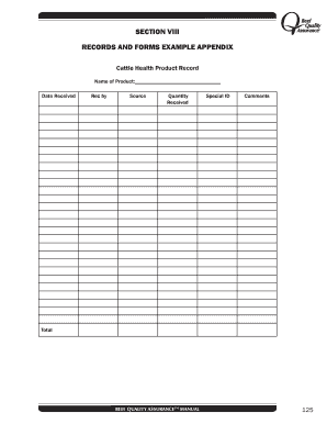 Cattle Health Product Record Form