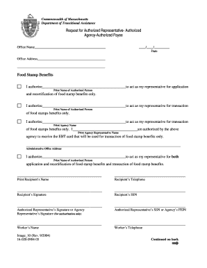 Massachusetts Food Stamp Benefits Authorization Form