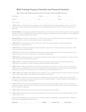 BQA Training Program Checklist and Personal Contract - apsc vt