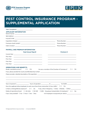 Pest Control Insurance Supplemental Application