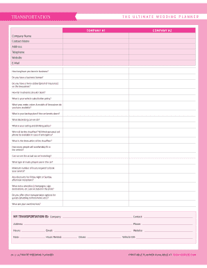 Ultimate Wedding Planner Transportation Form