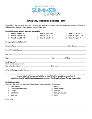 Emergency Medical and Release Form