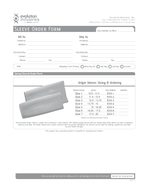 Evolution Origin Sleeve Order Form
