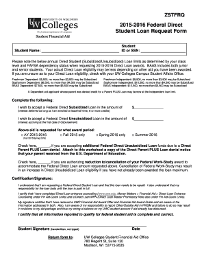 2015-2016 Federal Direct Student Loan Request Form
