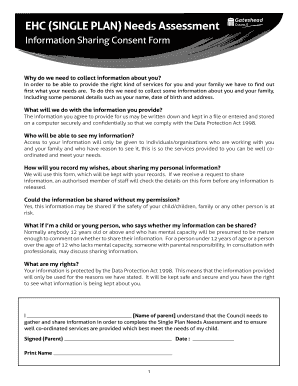 EHC Single Plan Needs Assessment Consent Form
