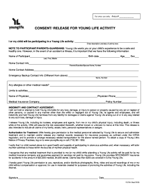 Young Life Activity Consent Release Form