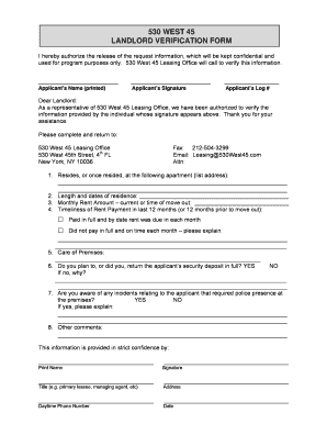 Landlord Verification Form