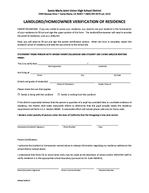 Landlord Verification of Residence Form