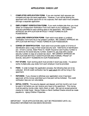 Apartment Rental Application Checklist