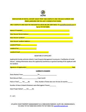 Rental History Verification Form