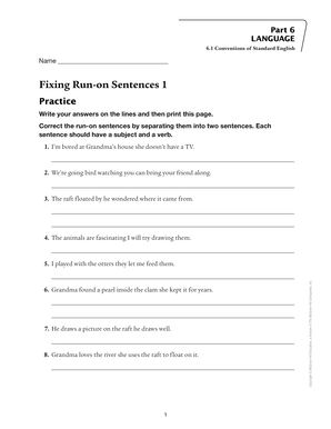 Fixing Run-on Sentences Worksheet