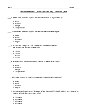 Measurements Mass and Volume Practice Quiz