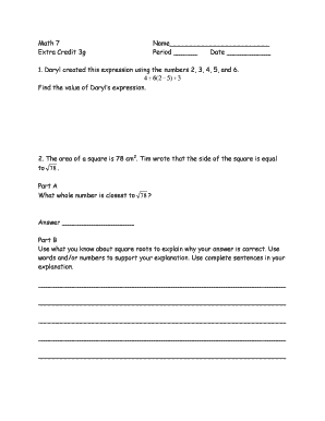 Math 7 Extra Credit Worksheet