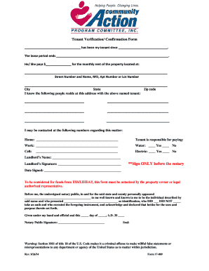 Tenant Verification Confirmation Form