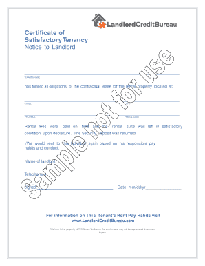 Certificate of Satisfactory Tenancy