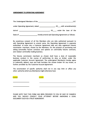 Amendment to Operating Agreement