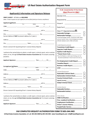 US Real Estate Authorization Request Form