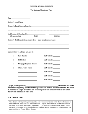 Prosser School District Residence Verification Form