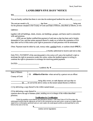Illinois Landlord's Five Days' Notice