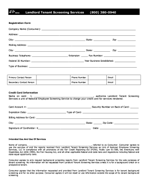 NESS Landlord Tenant Screening Services Registration Form