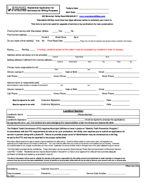 Waunakee Utilities Residential Service Application