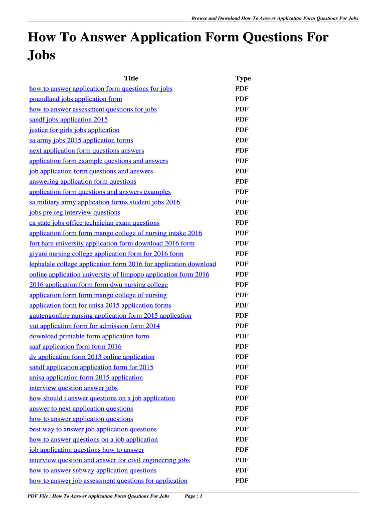 Fillable Online How To Answer Application Form Questions For Jobs Fax