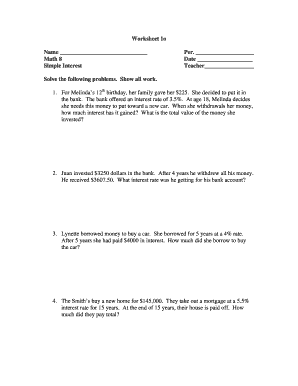 Math 8 Simple Interest Worksheet