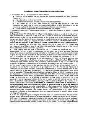 Independent Affiliate Agreement Terms and Conditions