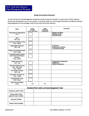 New York State Disaster Case Management Checklist