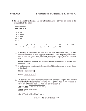 STAT1600 Solution to Test 1 Form A - stat wmich