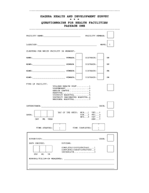 Kagera Health Facility Questionnaire