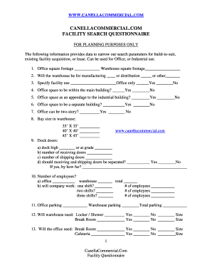 Facility Search Questionnaire