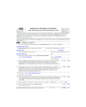 IRS Form 1023 Application for Recognition of Exemption