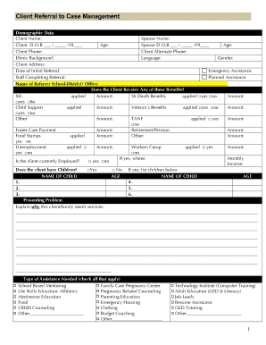 Client Referral to Case Management Form