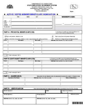 Pennsylvania State Employees' Retirement System Beneficiary Nomination