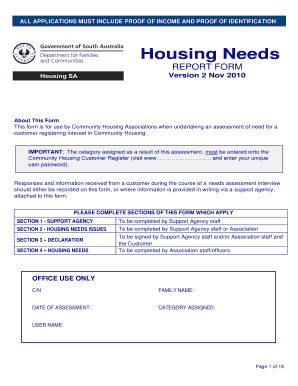 Housing Needs Assessment Form