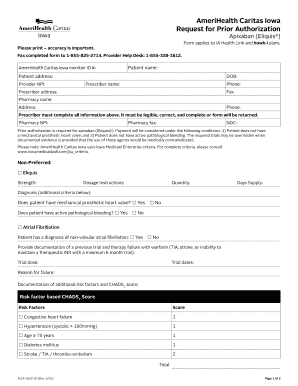 AmeriHealth Caritas Iowa Prior Authorization Request for Apixaban