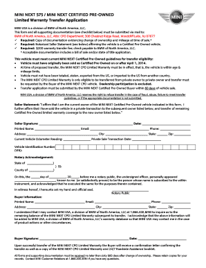 MINI NEXT Certified Pre-Owned Warranty Transfer Application