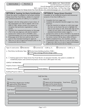 Tampa Green Fast Track Review Form