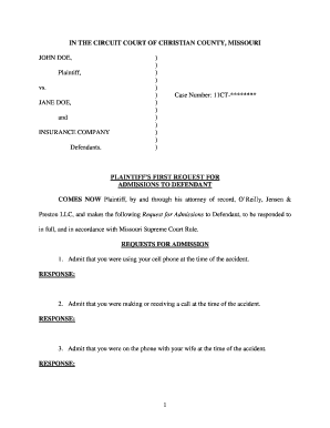 Plaintiff's First Request for Admissions