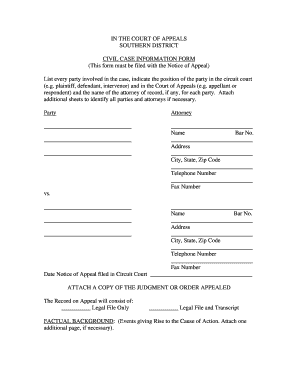 Civil Case Information Form