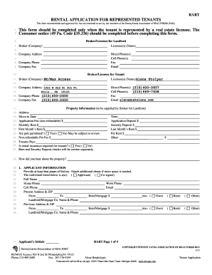 Rental Application for Represented Tenants