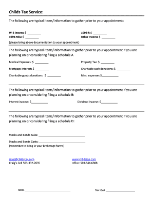 Childs Tax Service Appointment Form