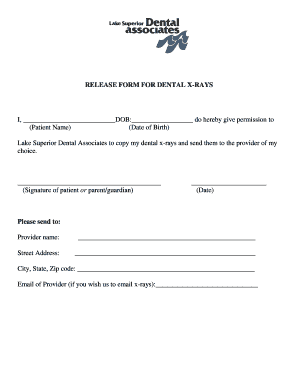 RELEASE FORM FOR DENTAL X-RAYS