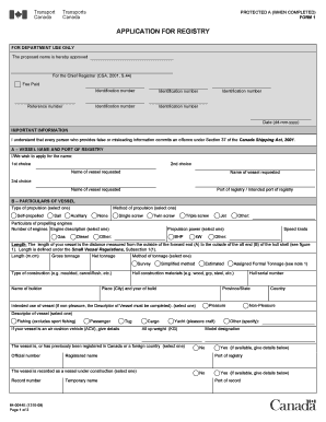 Canada Vessel Registration Form